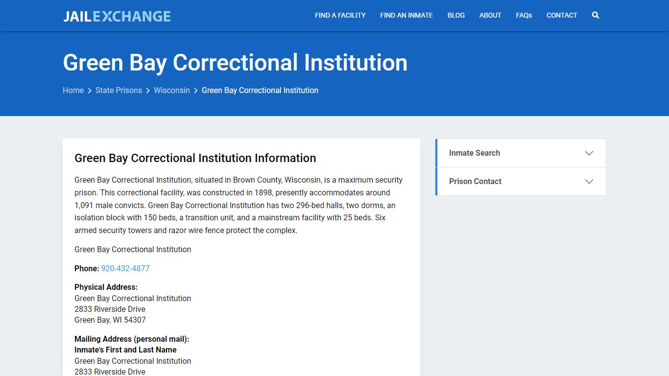Green Bay Correctional Institution Inmate Search, WI - Jail Exchange